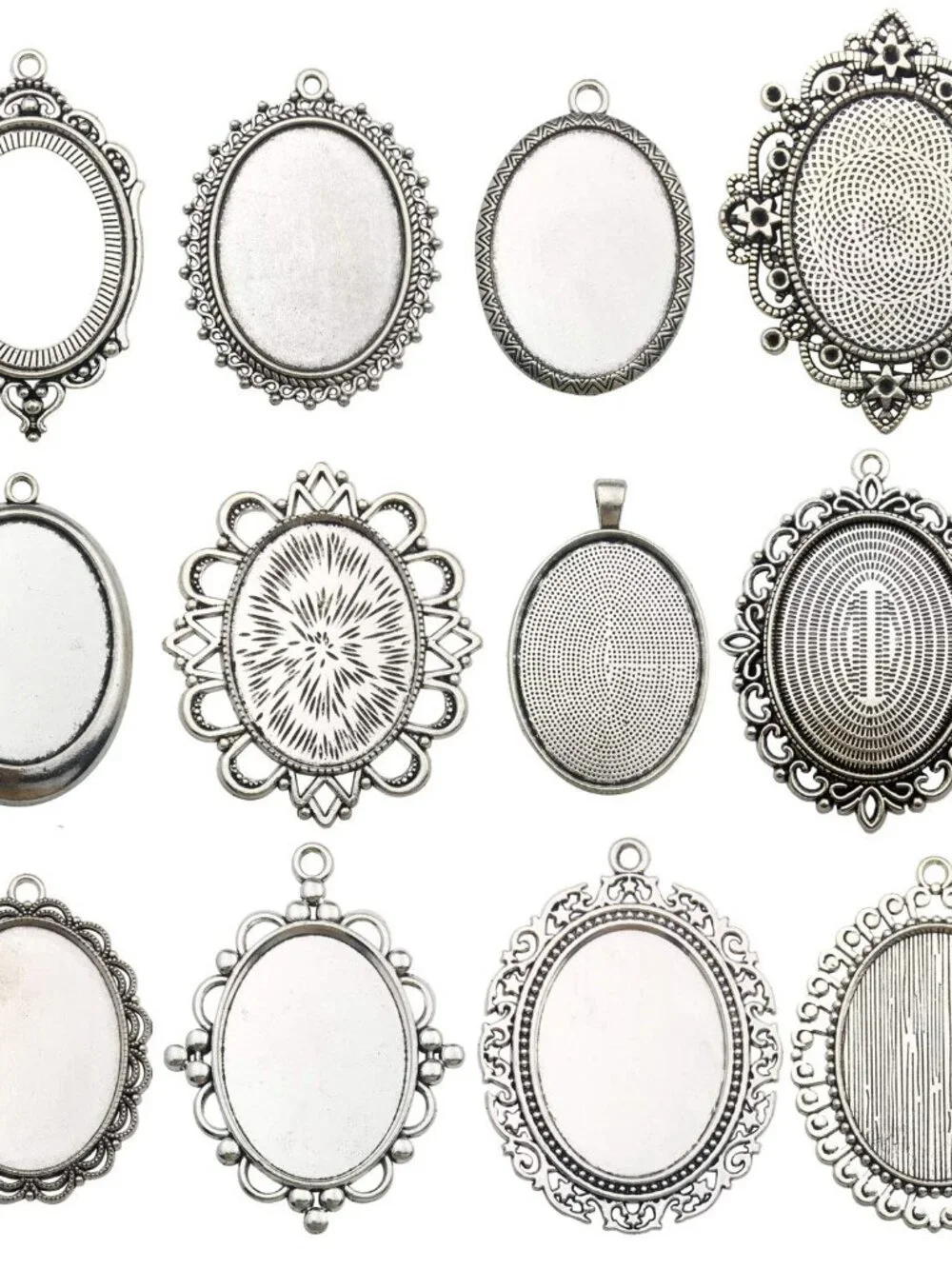 Youdiyla 10 Pendant Trays, 30x40mm, Blank Oval Cabochons Base Setting Bezel Fram